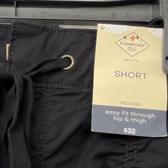 St. John's Bay Petite Shorts Black Mid Rise Hip & Thigh Size 14P Drawstring NWT - Picture 2 of 10